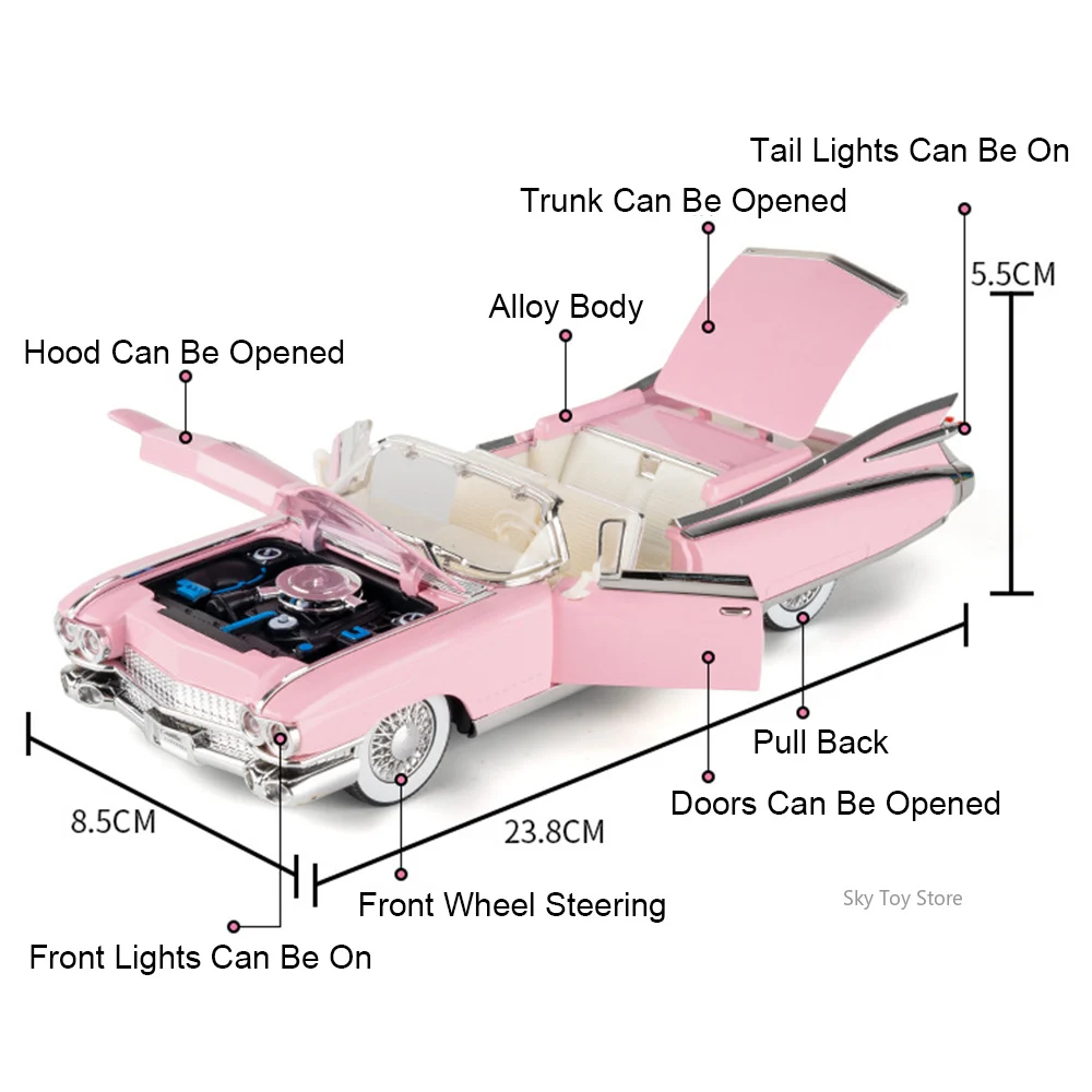 1:24 cargador 1970 Eldorado 1959 modelo de coche de aleación fundido a presión juguete sonido luz tirar hacia atrás puertas abiertas coches en miniatura niños regalo de cumpleaños