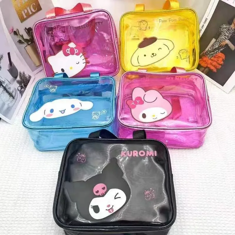 Sanrio Hello Kitty My Melody Cinnamoroll Cute Portable Transparent Handheld Beach Bag Waterproof Travel Makeup Storage Wash Bag