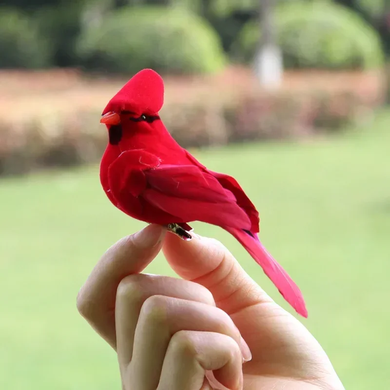 2pcs Simulation Feather Birds with Clips for Garden Lawn Tree Decor Handicraft Red Birds Figurines Festival Home Decoration