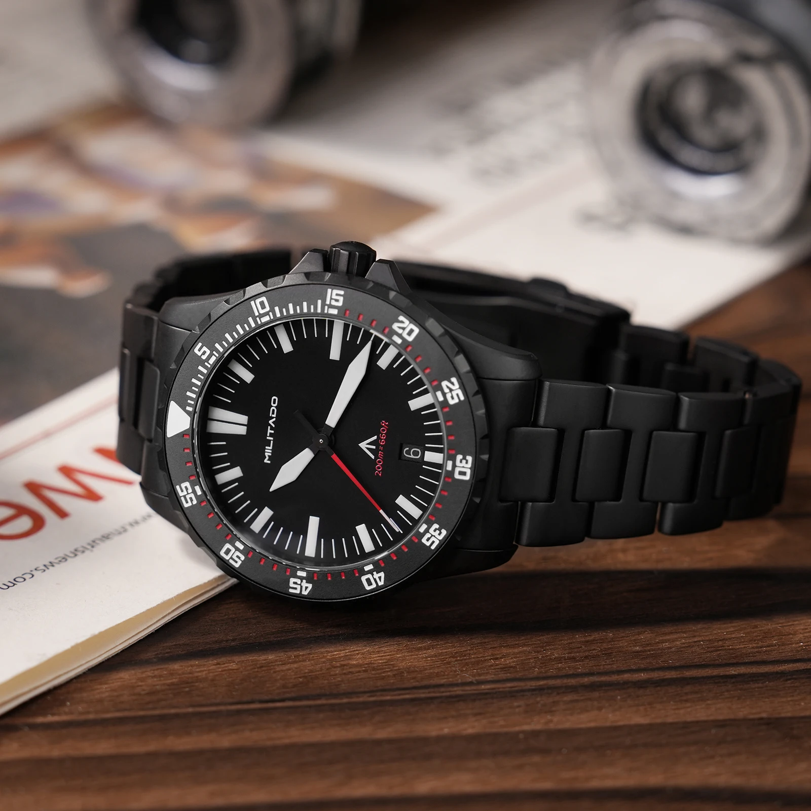 Militado ML16 PVD 39mm Men Watch VH31 Sweep/Swiss Ronda 515 Quartz Movement Luminous Sapphire Stainless Steel Watches