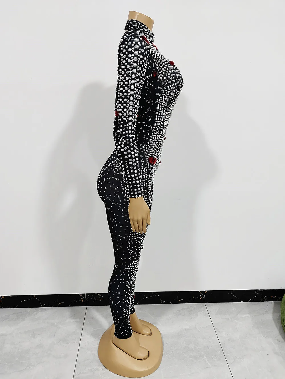 Women Sparkly Rhinestones Pearl Tight Jumpsuit for Celebrity Birthday Luxury Evening Party Rompers Bar Singer Stage Show Costume