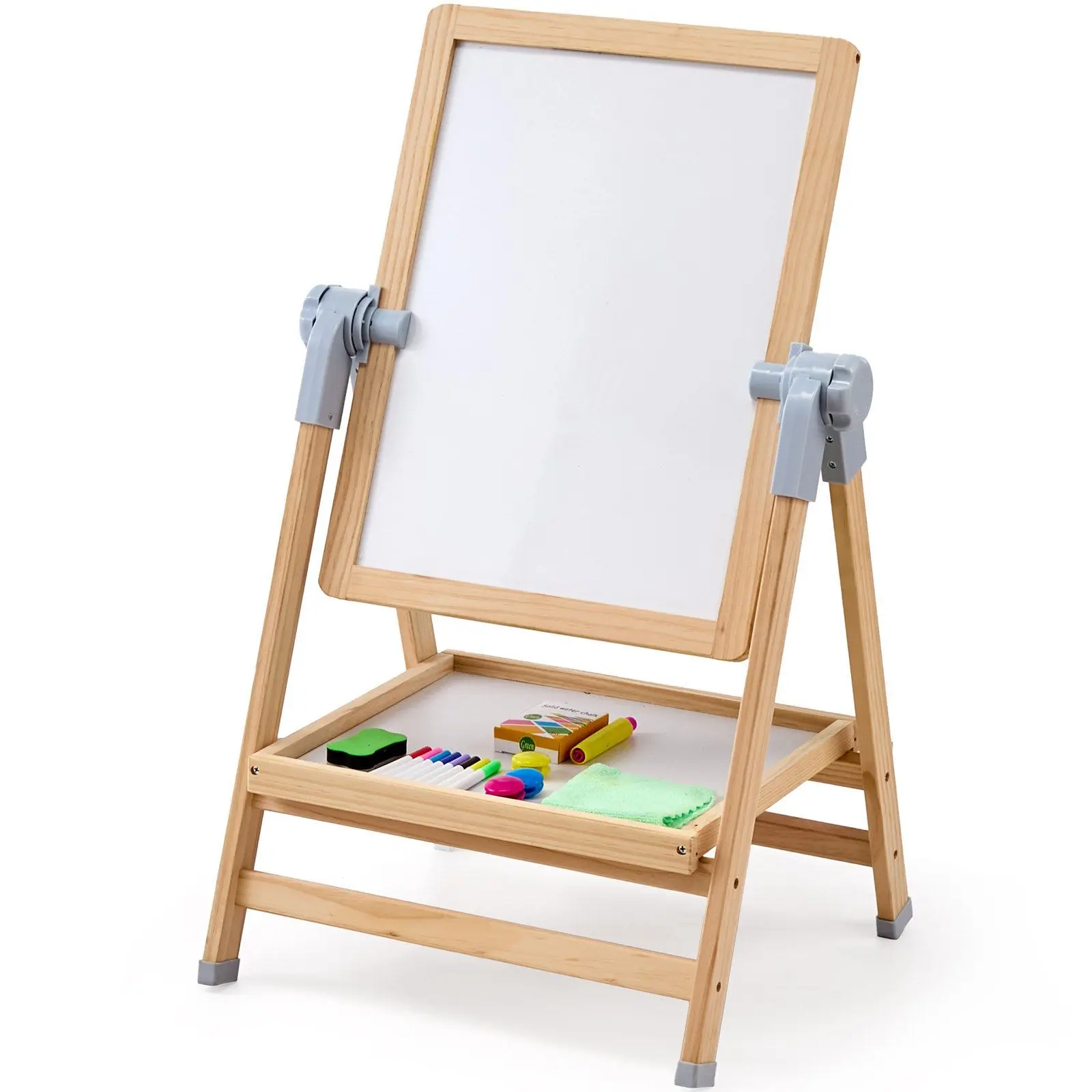 2-in-1 Kids Art Easel Double-Sided Wooden Magnetic Whiteboard Chalkboard