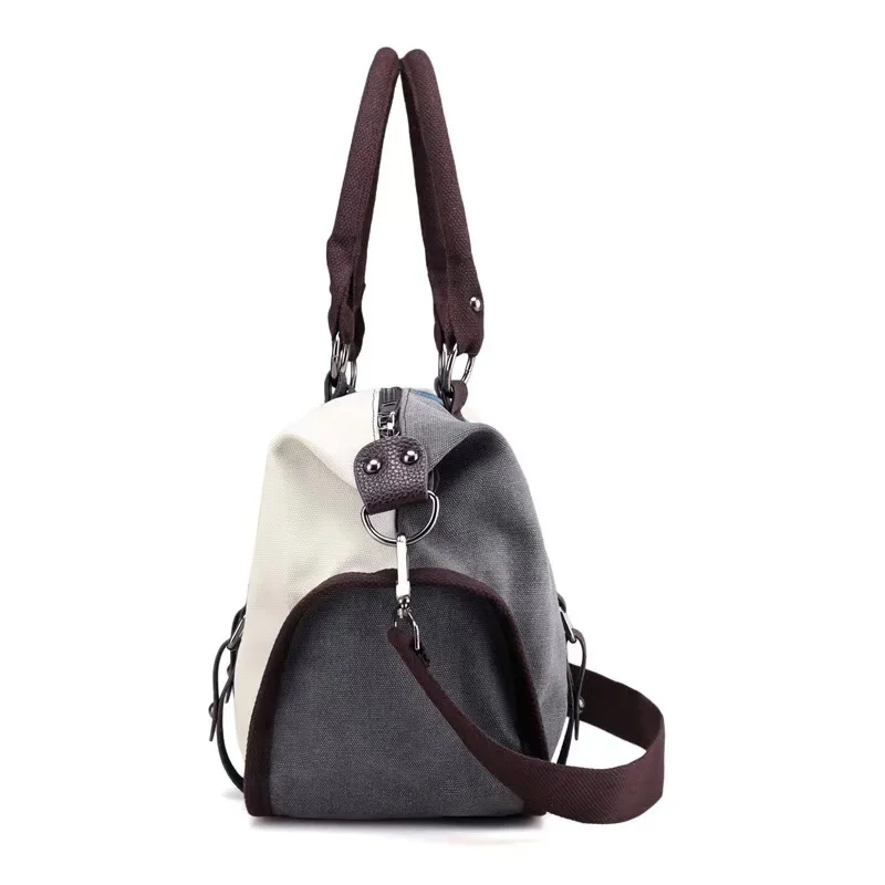 Bolsa de ombro de grande capacidade para as mulheres, bolsa de lona com costura colorida, estilo coreano, casual, moda, novo