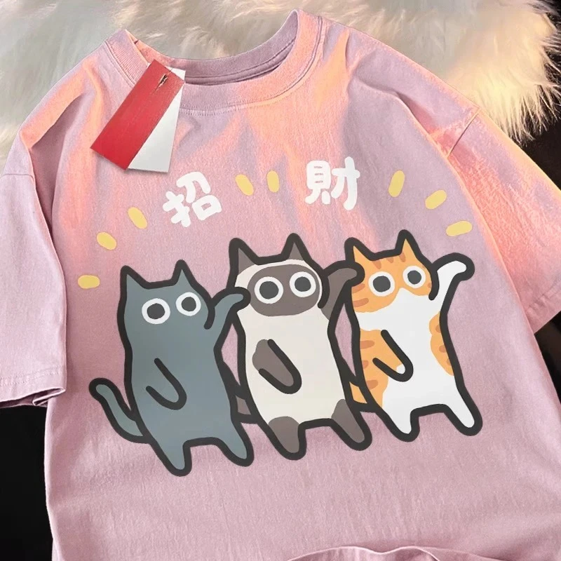 Orangefarbene Katze, siamesischer Sommer, reines Kurzarm-T-Shirt für Frauen, 2025, neue Katze, Cartoon-Student, lockeres Top, Paar-Grafik-T-Shirts