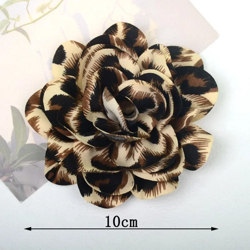 Handmade Fabric Leopard Print Flower Brooches for Women Vintage Corsage Lapel Pins Wedding Party Badge Jewelry Accessories