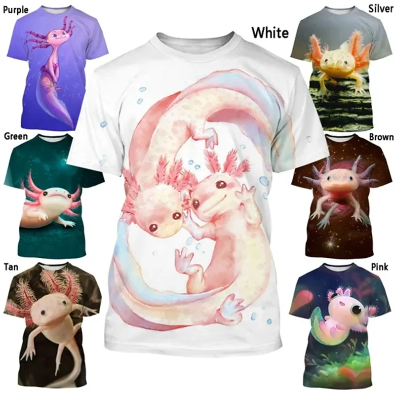 New Fashion Cartoon Anime Animal Axolotl 3D Printed T-shirt Men Ladies Summer Casual Short Sleeve 3D Graphic T Shirts Streetwear