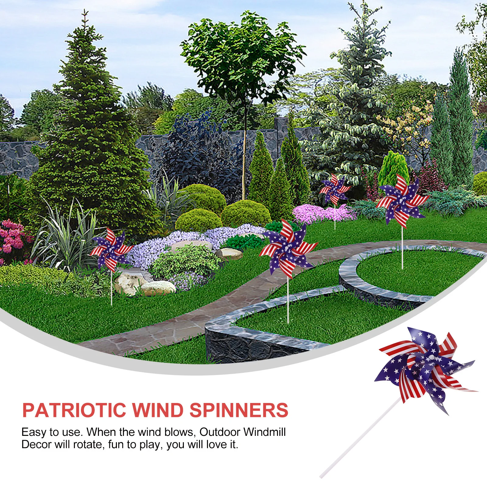 12Pcs Patriotic Wind Outdoor Garden Windmill Decor for Memorial Day Rotating Pinwheel Yard Decoration