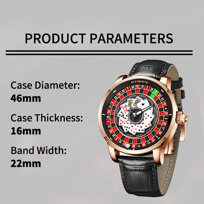 Unique Design PINDU NH35 Men Mechanical Watch Rotating Roulette Poker Theme Spades Luminous Personalized Pointer Automatic Watch