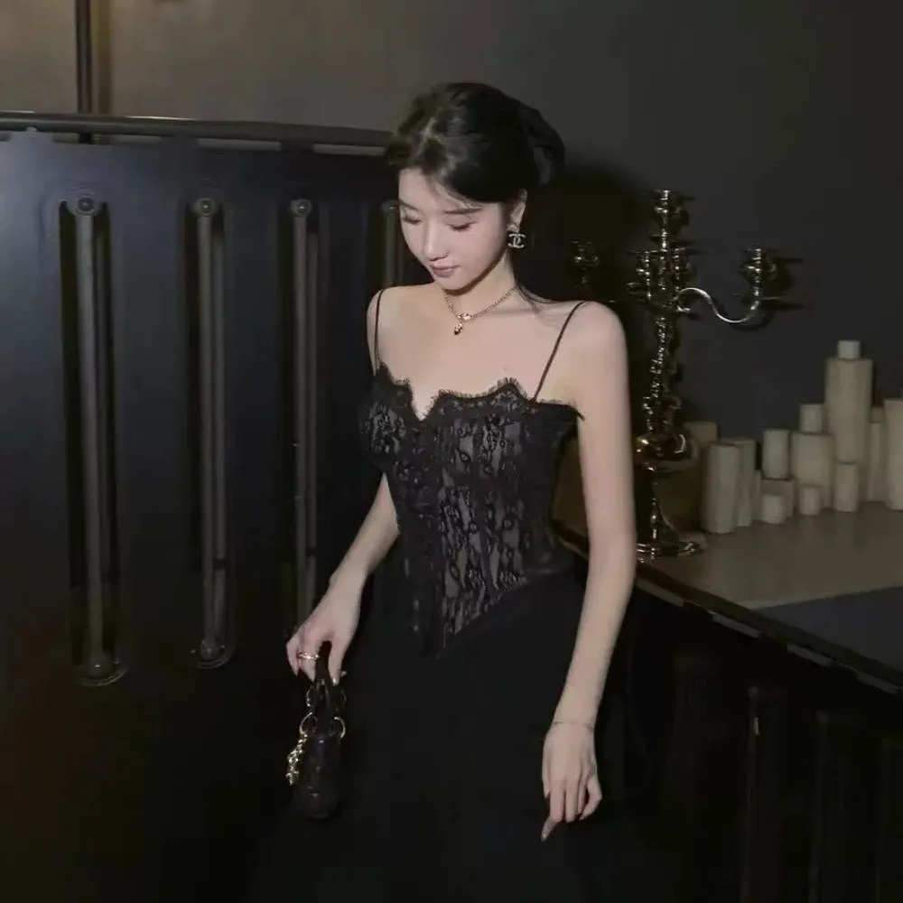 Transparent Lace Lace Strap Vest Sleeveless Chest Pad Hollow Out Top Slim Fit Detachable Shoulder Strap Lace Camisole