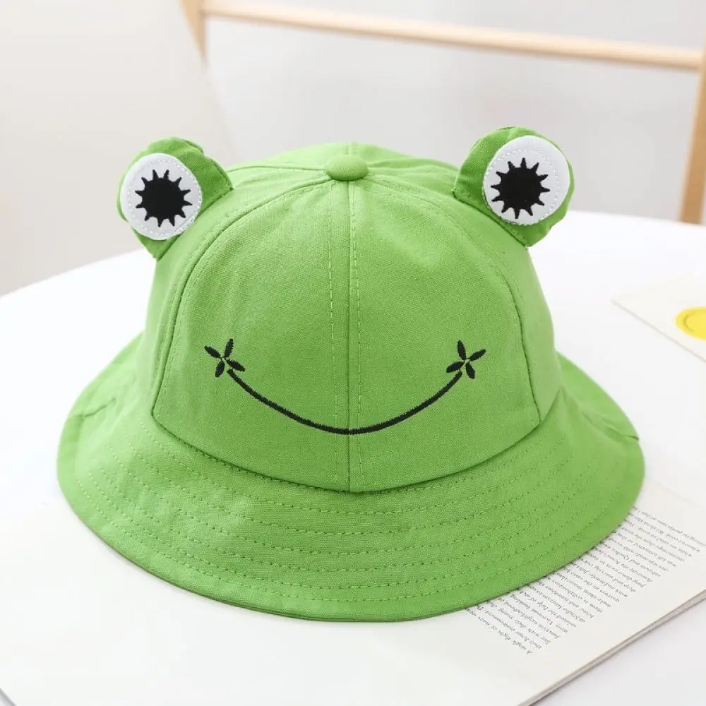 Cute Frog Pattern Fisherman Cap For Toddlers Breathable Sunshade Bucket Hat Portable Kids Outdoor Headwear