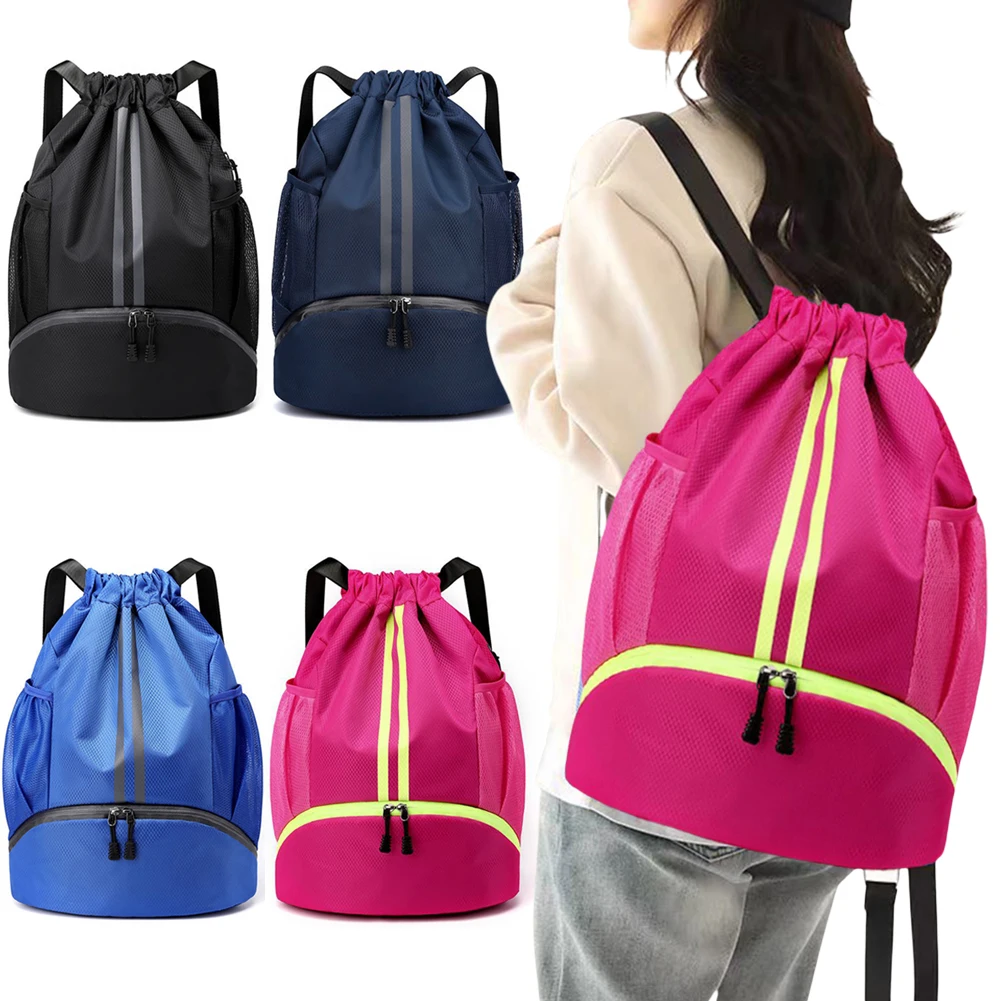 Drawstring Basketball Bag with Shoe Compartment Casual Fitness Backpack Dry & Wet Separation Travel Sports Bag for Gym Swimming