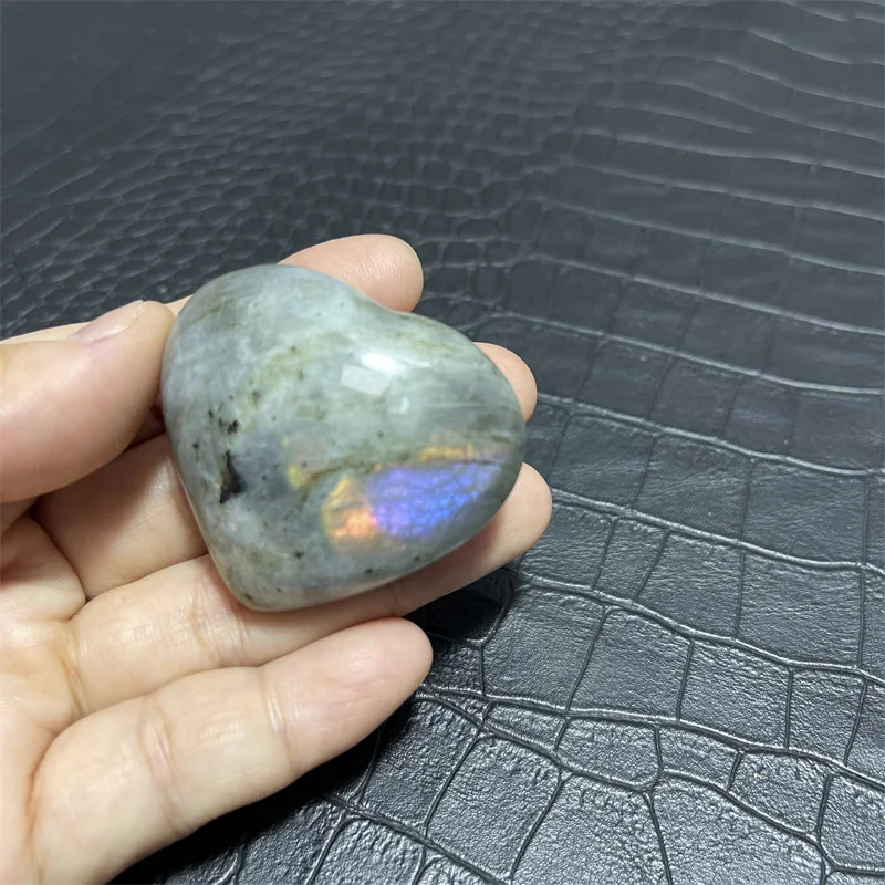 6pcs Natural Crystal Labradorite Stone Heart Shaped Blue Yellow Light Healing GemHome Fish Tank Aquarium Decoration