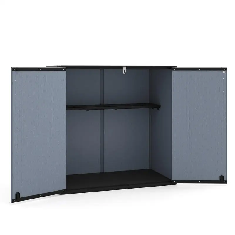 

All-Weather Storage Box with Floor and Removable Shelf for Patio and Lawn-Gray