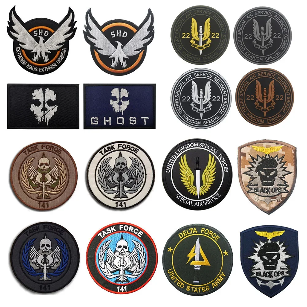 Call of Duty Patches on Clothes Ghost Mask Embroidered SHD Black Ops Patch Special Air Service Morale Badge on Backpack Sticker