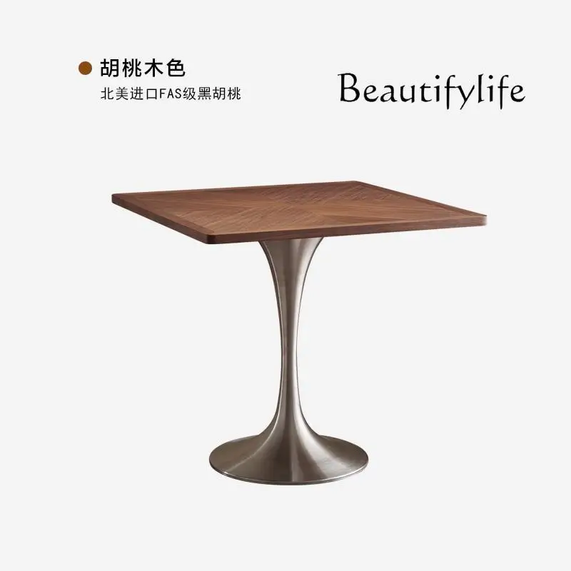 Solid wood dining table square negotiation coffee table reception chair restaurant hotel stainless steel medieval style table de