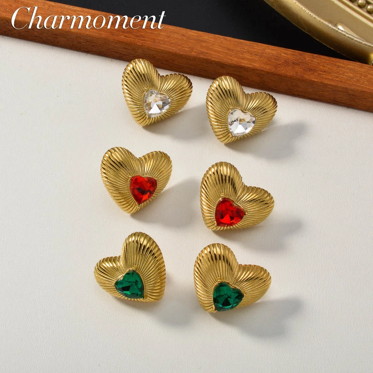 Charmovement Fashion Jewelry Dubai Gold Color Earrings Zircon Wedding Love Ear  Acier Inoxydable Accessories Stainless Steel