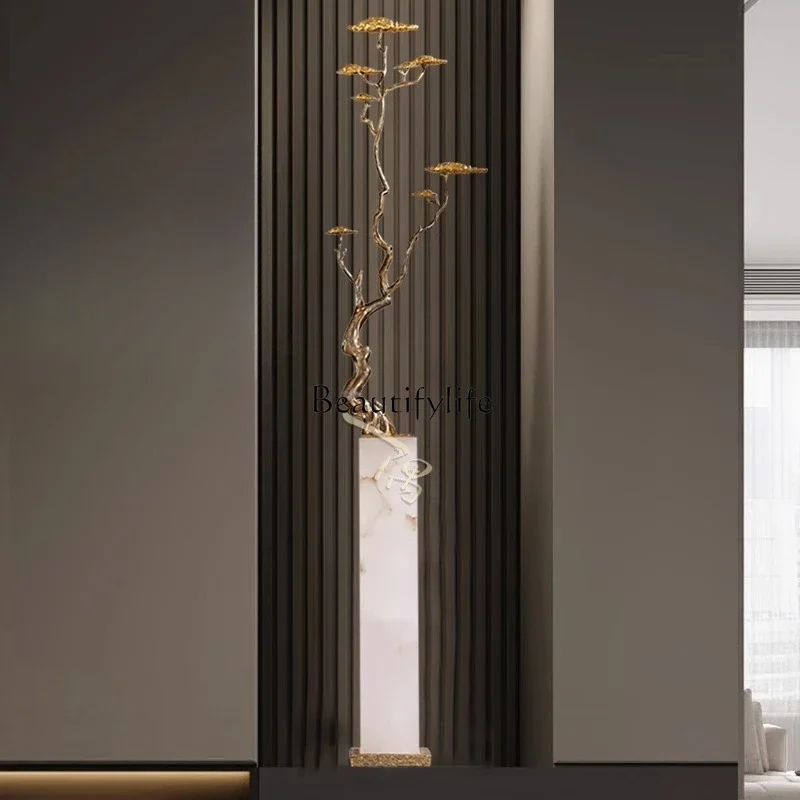 03.New Chinese Style Wealth-Attracting Welcoming Pine Living Room Entrance Niche Cabinet Long Ornament Light Luxury High-End