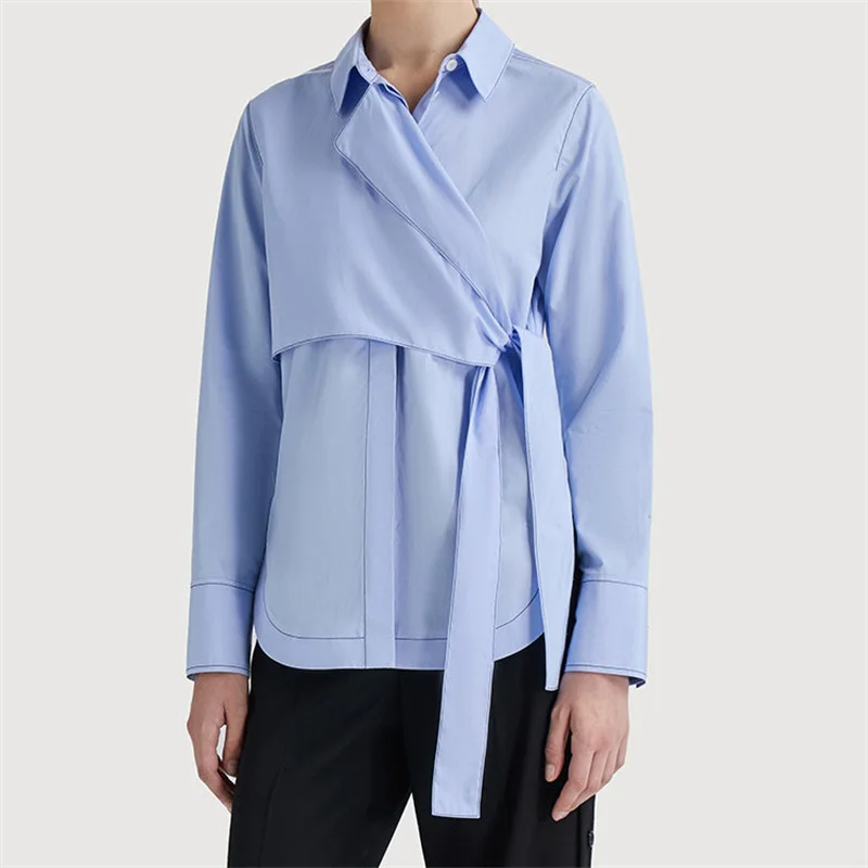 women's elegant blouses New asymmetrical slim women's long sleeved top for spring 2025 High quality pure cotton Women's blouse