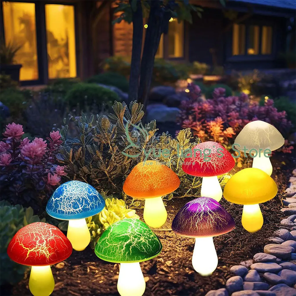 8-pack Solar Stake Lights Cracked Mushroom Outdoor Waterproof Multicolored Mushroom Lamp Halloween Easter Garden Ornaments