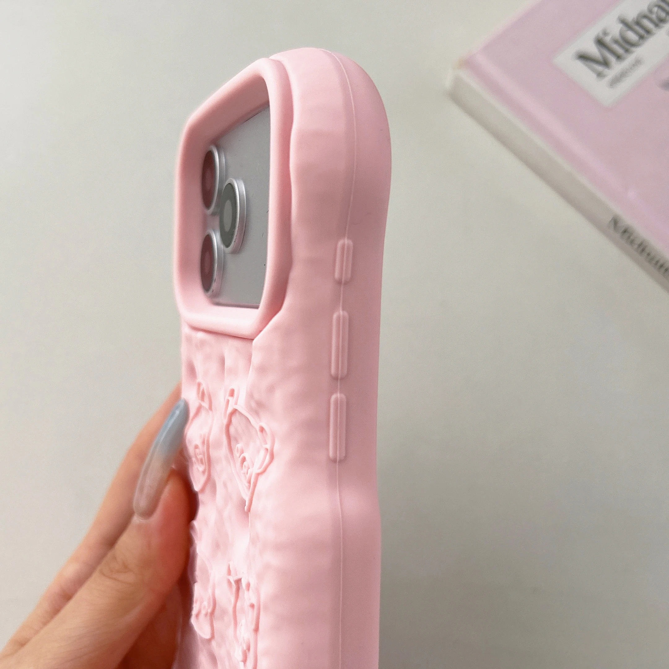 3D Puffed Bread Bear Phone Case, Silicone Protective Cover with Embossed Teddy Bear Pattern for iPhone 17/16/15/14/13/12 Pro Max view 5