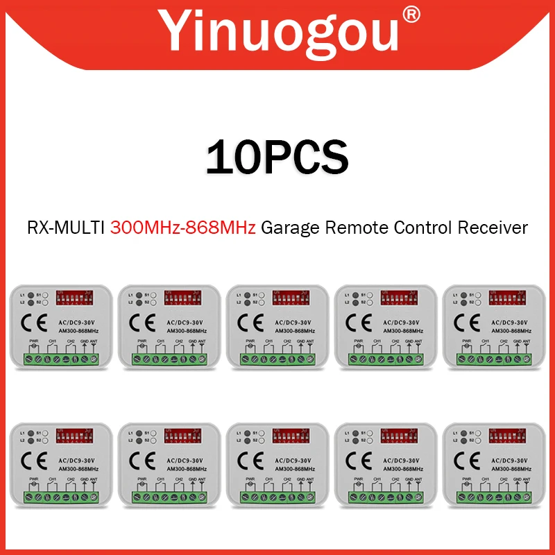 

10PCS RX-MULTI Universal Garage Door Receiver 300-868MHz 9-30V Auto Scan Gate Remote Control 433 868 MHz 2 CH Switch Controller