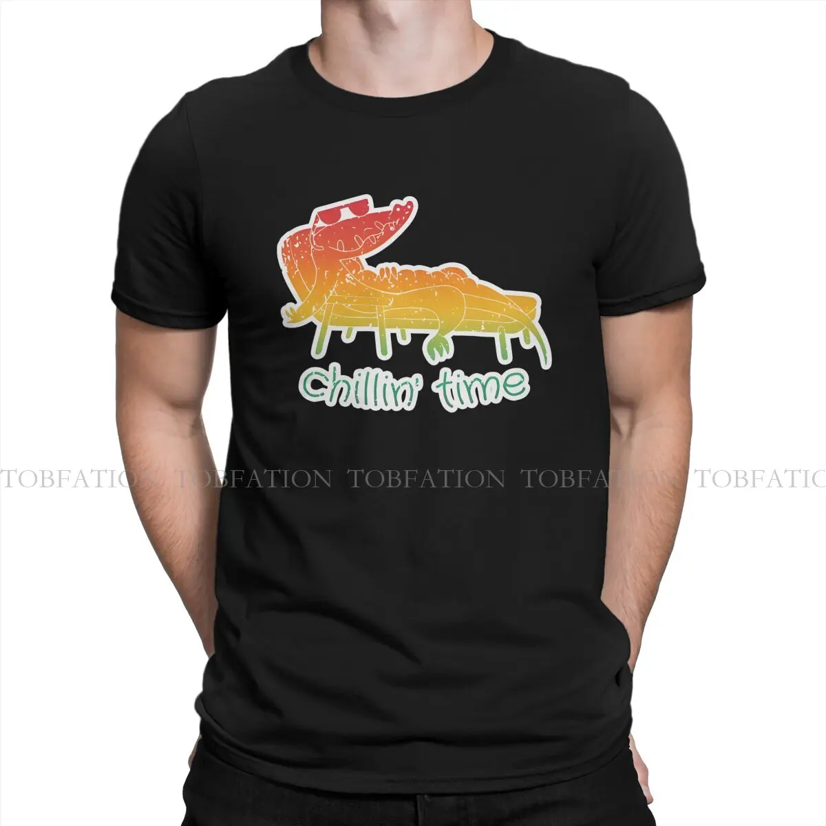 Chillin Time Hip Hop TShirt Crocodile Wild Animal Style Streetwear Comfortable T Shirt Male Clothes