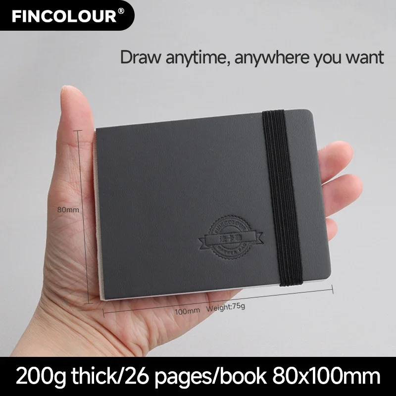 FINECOLOUR-Mini bloc de papel de acuarela cuadrado, marcador de libro portátil, 200g, 26 hojas, 80x100mm, Skectbook de dibujo artístico