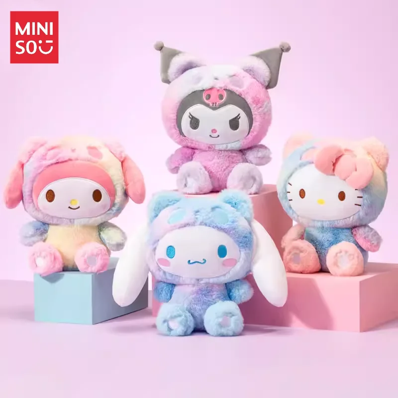 

Hot selling MINISO Miniseries Sanrio Colorful Cross dressing Panda Plush Doll Yugui Dog Kuromi Doll Christmas Gift