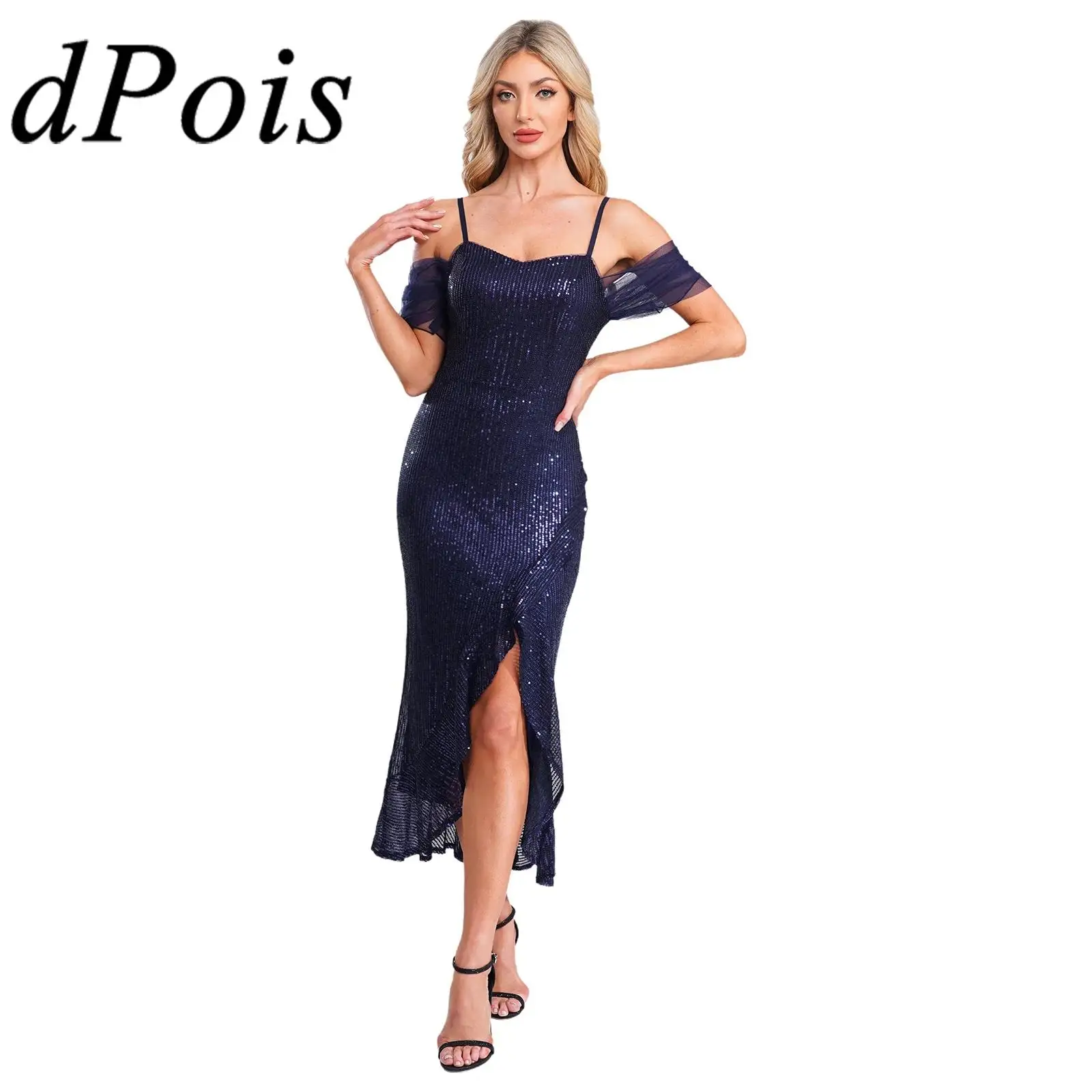 Abiti da festa con paillettes scintillanti da donna Abito aderente con scollo a cuore con spalle scoperte per cocktail Abito da sera da sposa Abiti maxi