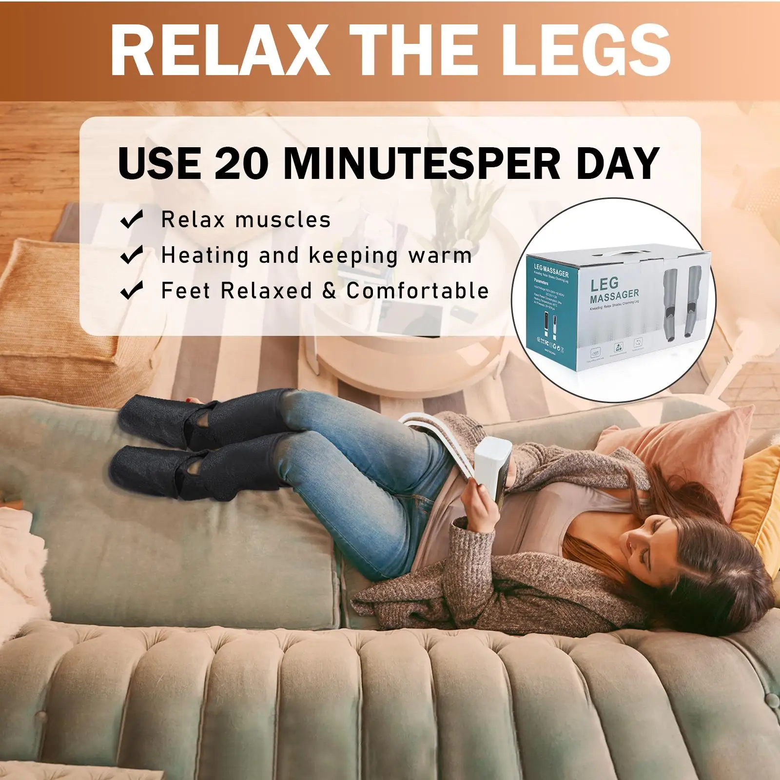 

3 in 1 Leg Massager Air Compression Breathable Thermal Pressure Calf and Thigh Leg Massage Boots Gray