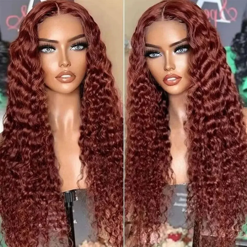 

Reddish Brown Deep Wave Frontal Wig 13X6 HD Lace Frontal Wig Colored Deep Wave 13x4 Lace Front Human Hair Wigs Lace Closure wig