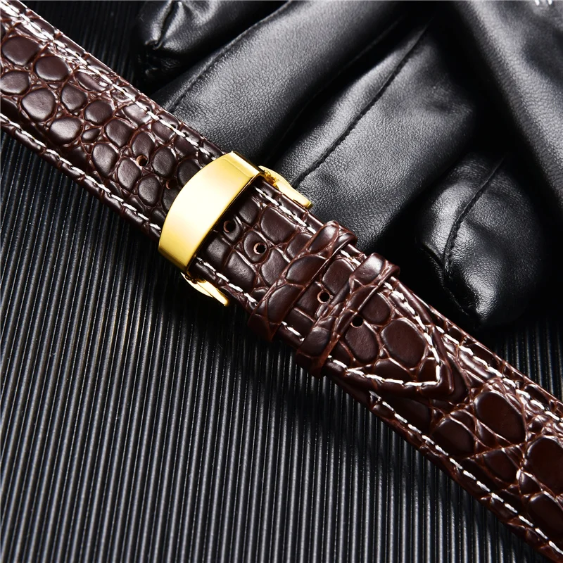 Crocodile Pattern Design Leather Watch Strap 22mm 20mm 18mm 24mm Butterfly Buckle Stainless Steel Clasp Watch Band Bracelets