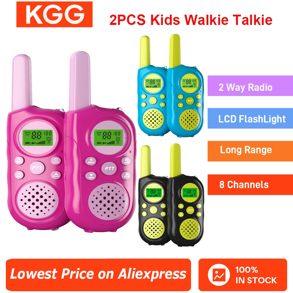 

2PCS Kids Walkie Talkies Toy Long Range 2 Way Radio for 3-12 Ages LCD FlashLight Boys Girls for Camping Outdoor Birthday Gifts