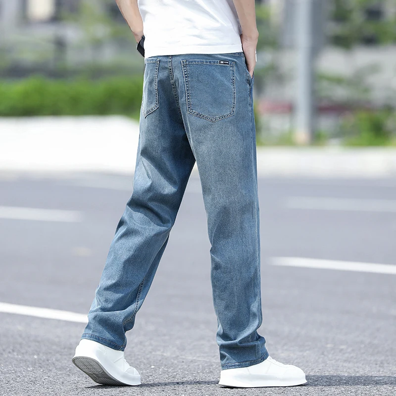 

2025 Spring Summer Lyocell Ice Silk Men's Jeans Ultra Thin Loose Mid-High Waist Business Casual Versatile Lightweight Comfort