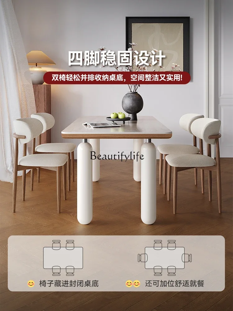 LXFrench cream style dining table household small apartment rectangular solid wood rock board dining table and chairsSSS