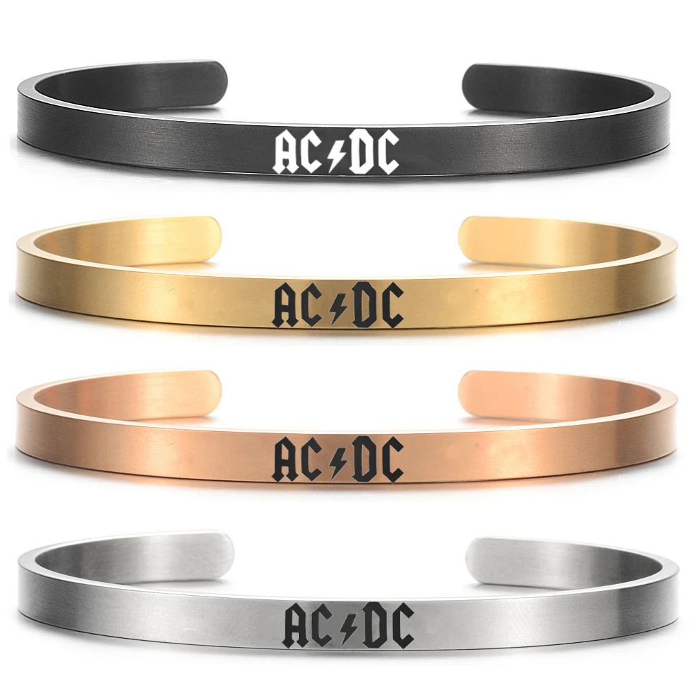 Fashion Trendy Retro Rock Band AC/DC Cuff Bracelet Stainless Steel Street Party for Men and Women Rock/Punk Jewelry Gifts