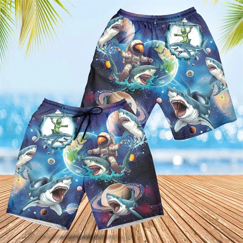 Ocean Shark Graphic Swim Trunks For Men Sea Animal 3D Printed Beach Shorts Fashion Harajuku Vacation Loose Surf Board Shorts