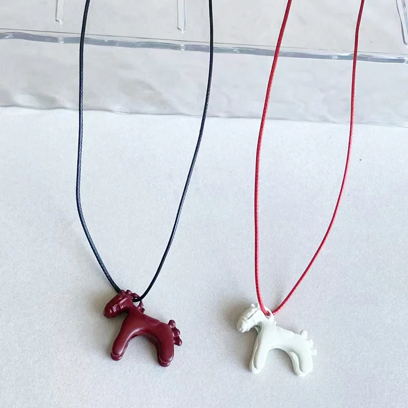Fashion Colorful Horse Pendant Long Necklace for Women Adjustable Sweater Chain Necklaces Jewelry Gifts Accessory