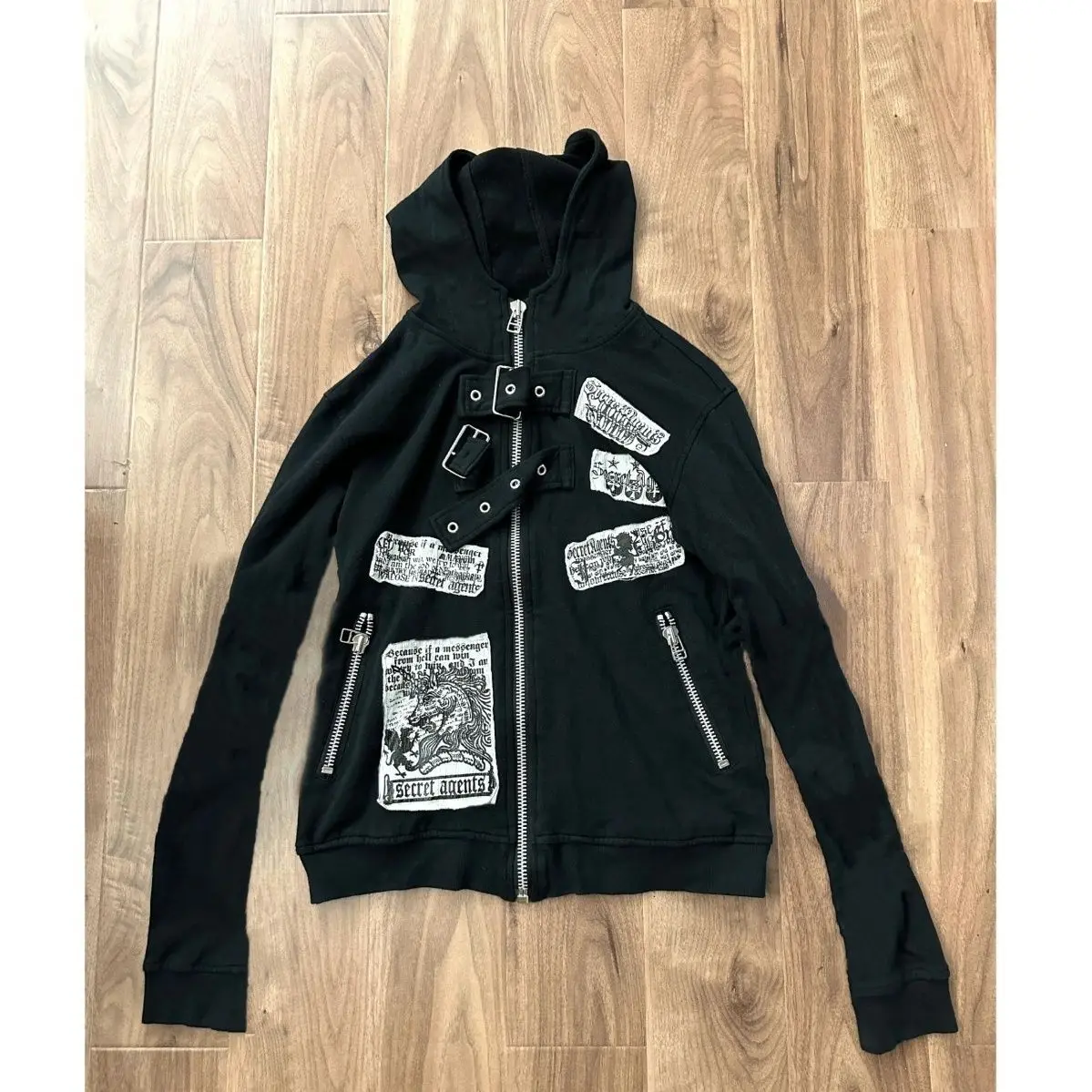 American Vintage Unicorn Print  Zip Up Hoodie Subculture Streetwear Punk Rock and Roll Cropped Hoodies Women Sweatshirt Y2k Top