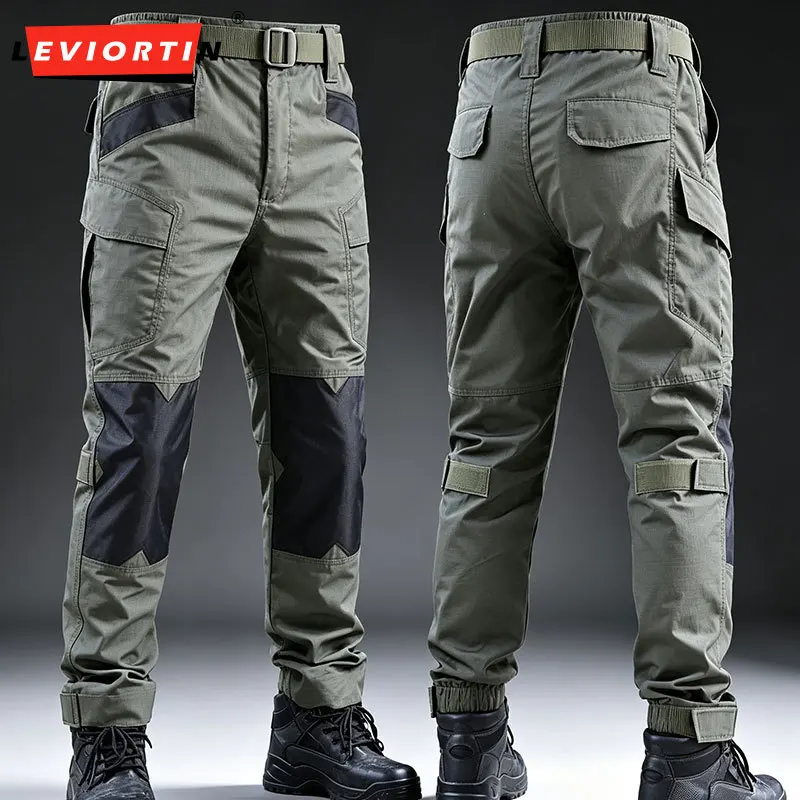 Men's Camouflage Tactical Pants Outdoor Multi-Pocket Work Trousers Breathable Ripstop Combat Pants with Adjustable Cuffs