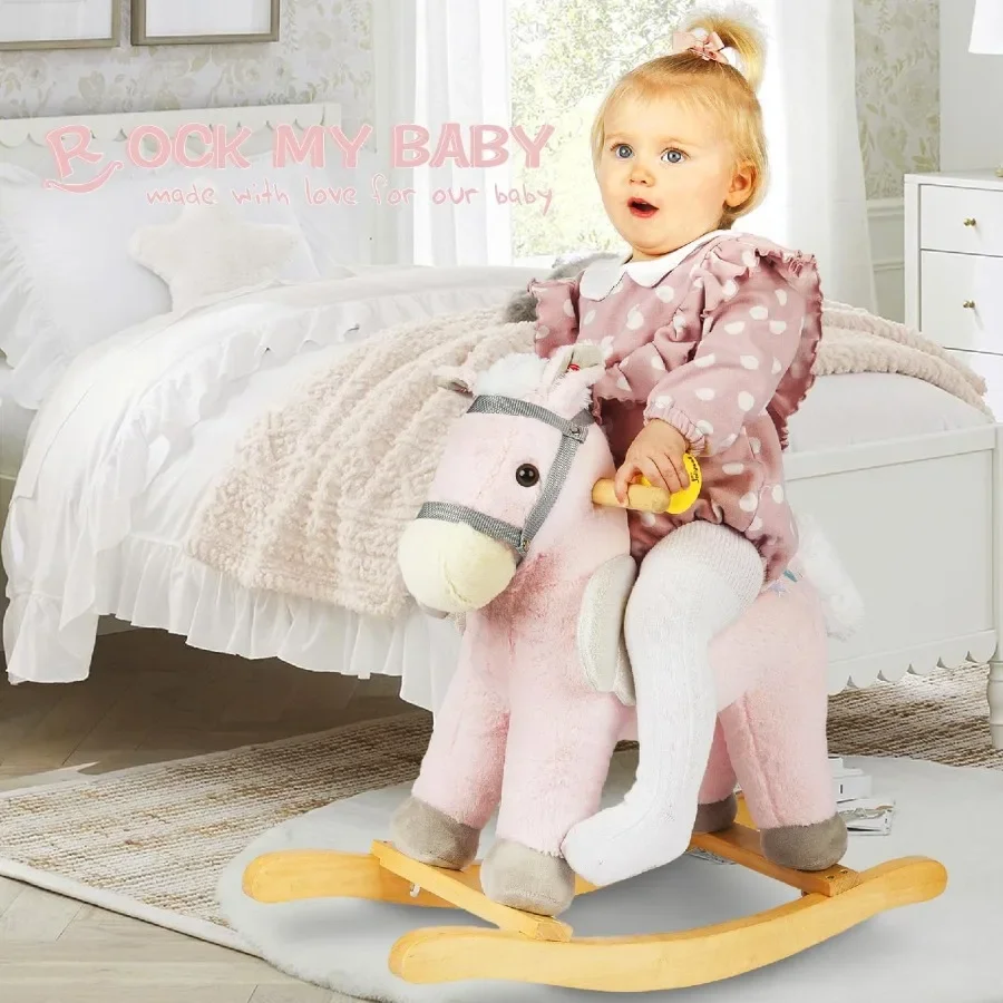 ม้าโยกยูนิคอร์นสีชมพู ตุ๊กตาม้าโยกมีเสียงสมจริง สำหรับเด็กวัยหัดเดิน 18 เดือนขึ้นไป ได้รับการรับรอง CPC