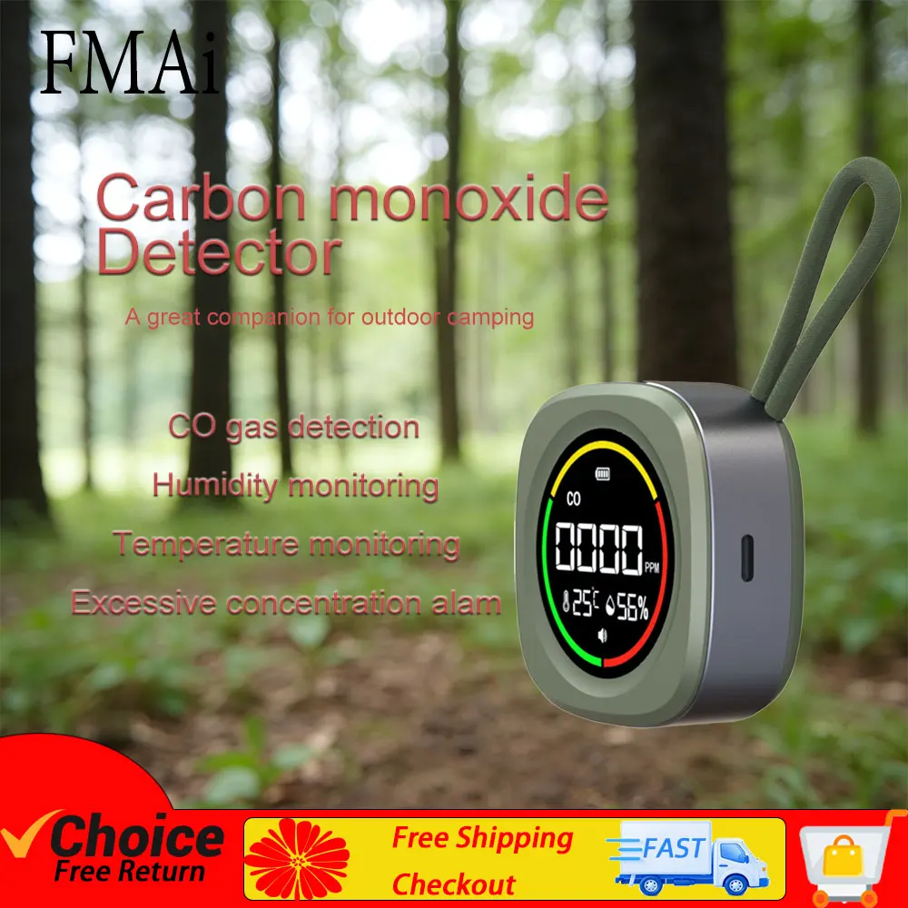 

FMAI K5A Детектор угарного газа CO Монитор качества воздуха Аккумулятор 1000 мАч Светодиодный экран USB Type-C Зарядка для помещения и путешествий