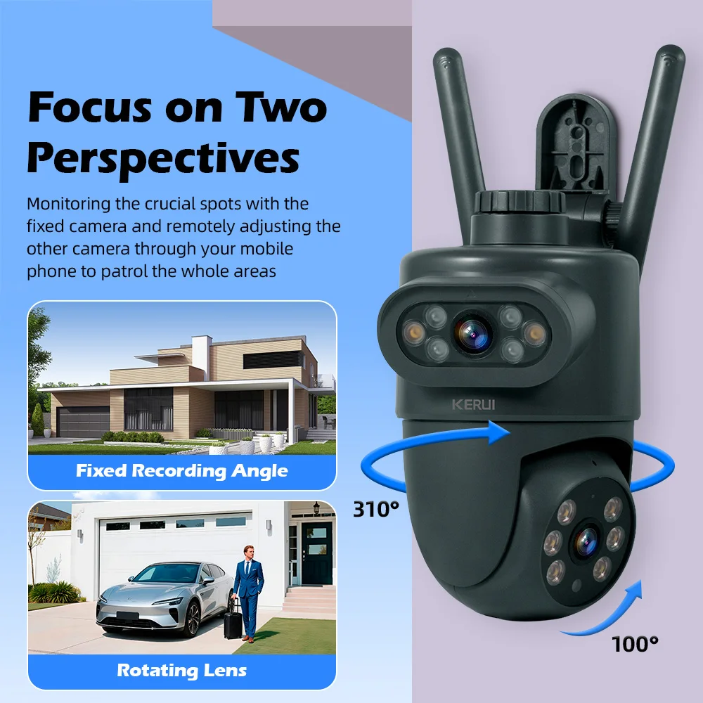 KERUI Tuya Smart 5K 10MP Dual Lens Outdoor Camera Pan/Tilt Home Security Wi-Fi Camera 360° Motion Tracking Works With Alexa