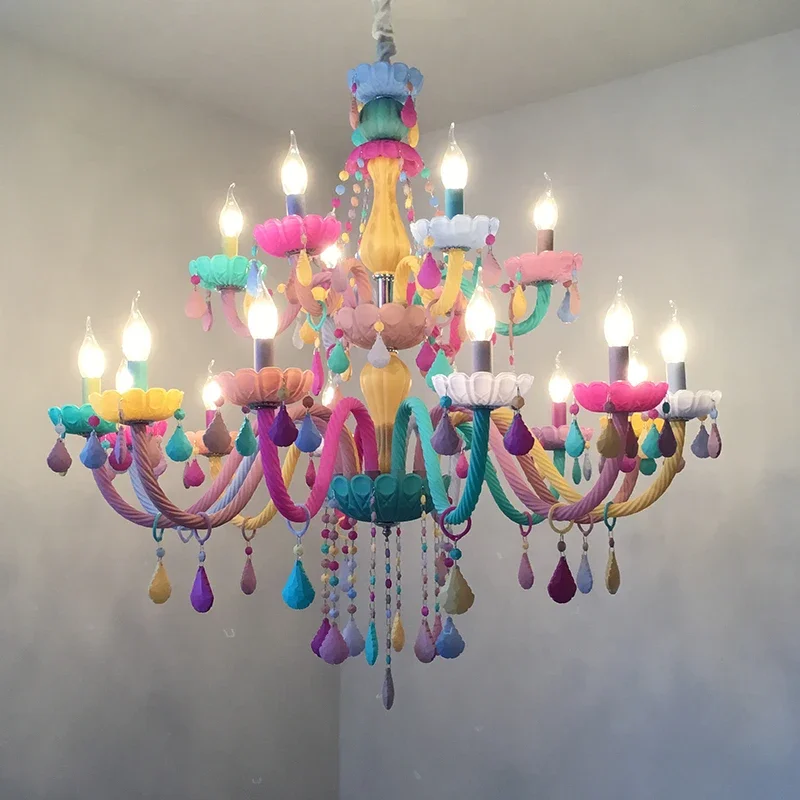 Designer Colorful Crystal Children\'s Hanging Chandelier Lights Lustre Romantic Bedroom Decoration Suspension Led Lighting