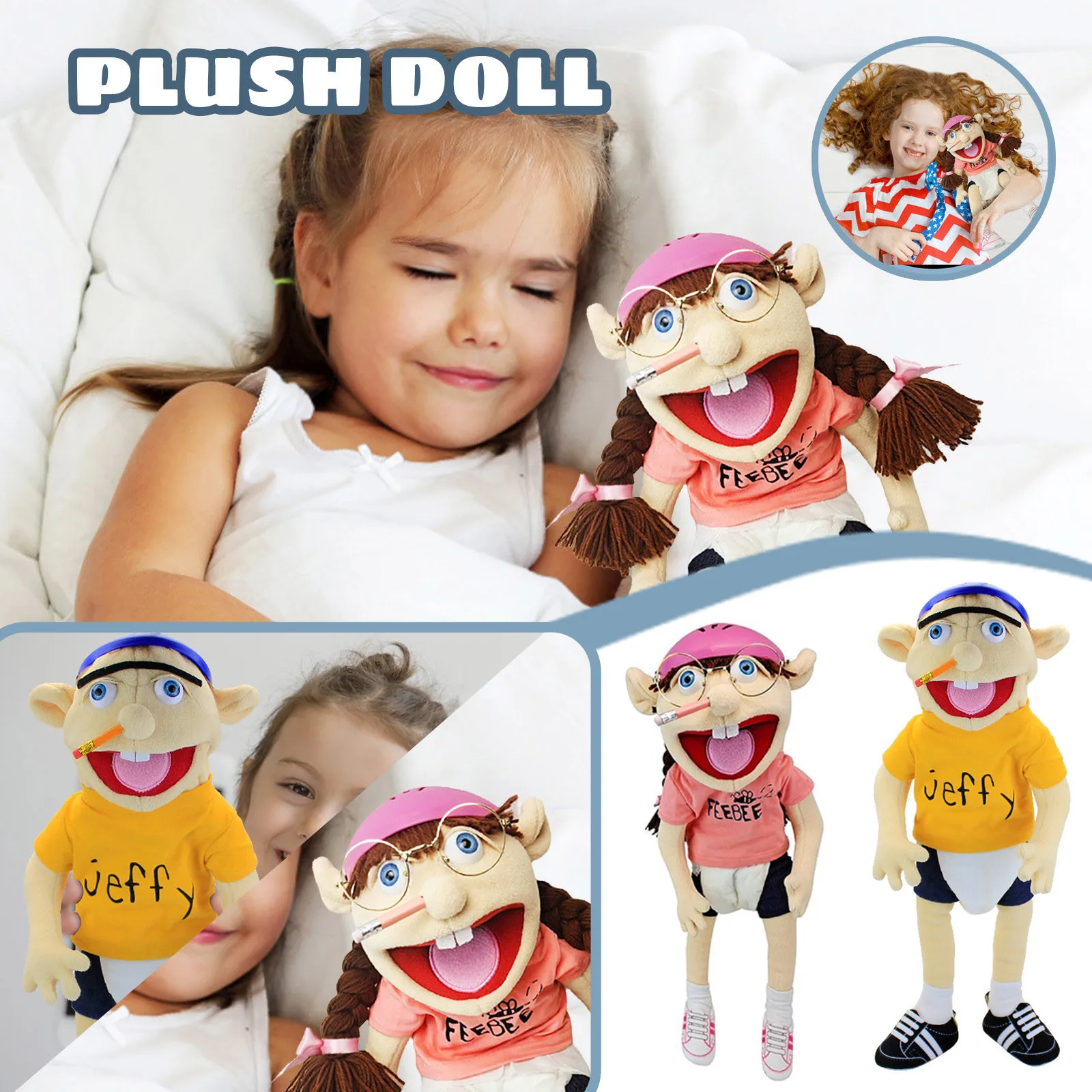 38-60cm Funny Jeffy Feebee Puppets Children Soft Doll Talk Show Party Props Christmas Doll Plush Toys Hand Puppet Kids Gift