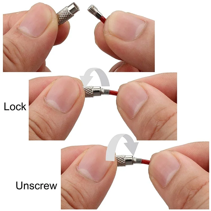 Imagem -05 - Chaveiro Tag Corda de Fio Cabo Laço Parafuso Bloqueio Gadget Anel Chave Círculo Acampamento Mão Conjunto Ferramenta Aço Inoxidável 10 Peças Cores