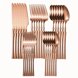 20/30/40Pcs Rose Gold Dinnerware Set Stainless Steel Cutlery Set Knife Fork Spoon Dinner Tableware Kitchen Flatware Table Set