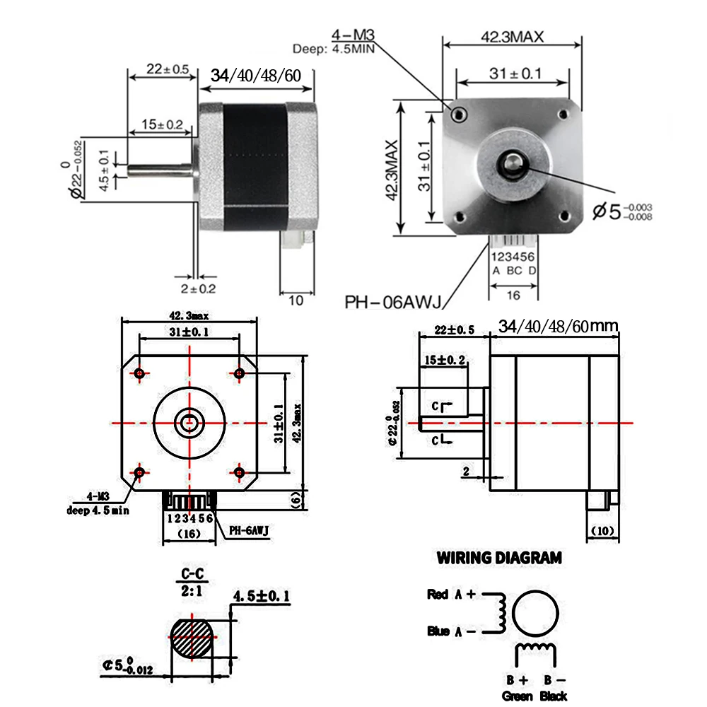 Nema 17 Stepper Motor 4 lead 34-60mm 0.28-0.7Nm 2A 1m Cable Nema17 Step Motor for DIY 3D Printer CNC Robot XYZ Axis CNC Engraver