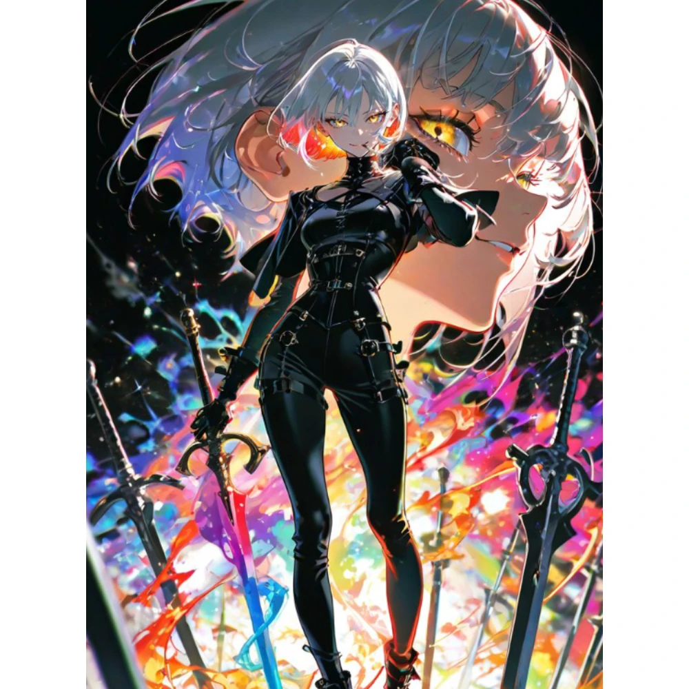 Anime Sword Girl Portrait 500/1000/1200/2000 PCS Jigsaw Puzzles Family Activity Games for Gameroom Bedroom Home Decor Gift