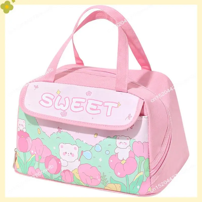 LDHL-Bolsa de almuerzo portátil Kawaii, contenedor de almuerzo con aislamiento rosa para mujeres, trabajo para adultos, Camping al aire libre, fácil de usar
